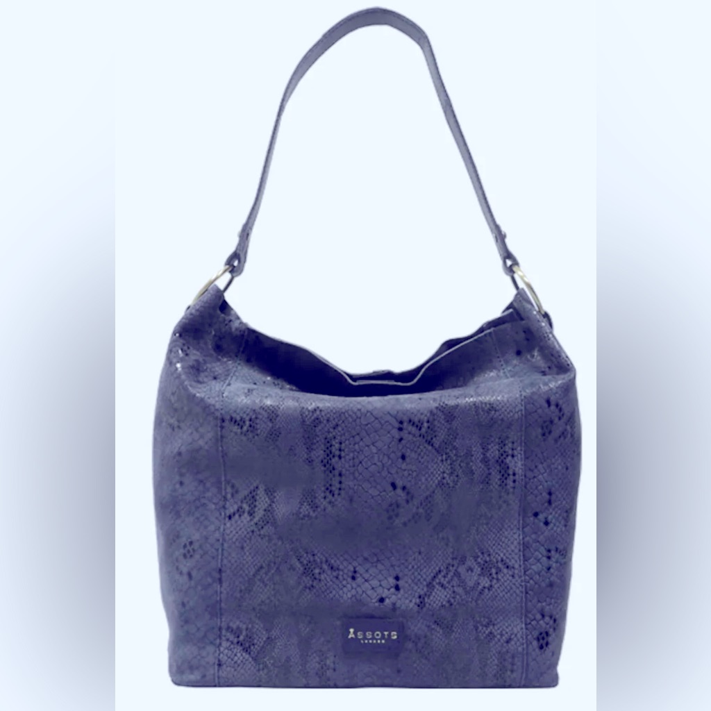 Like New Assots London 'Esme' Navy Python Snake Real Leather Slouchy Hobo Bag